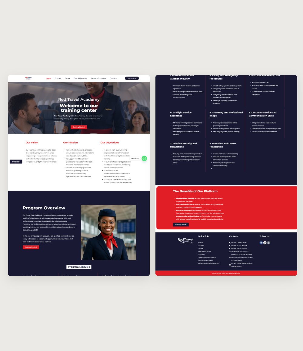 Pages du site Red Travel Academy