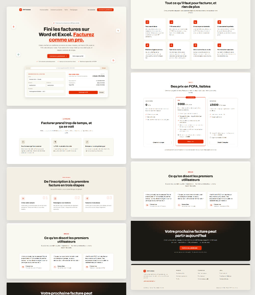 Pages du site XN-Facture